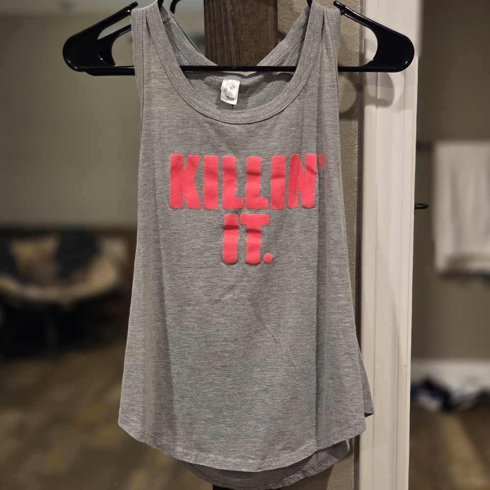 Gray Tank Top with Pink Print